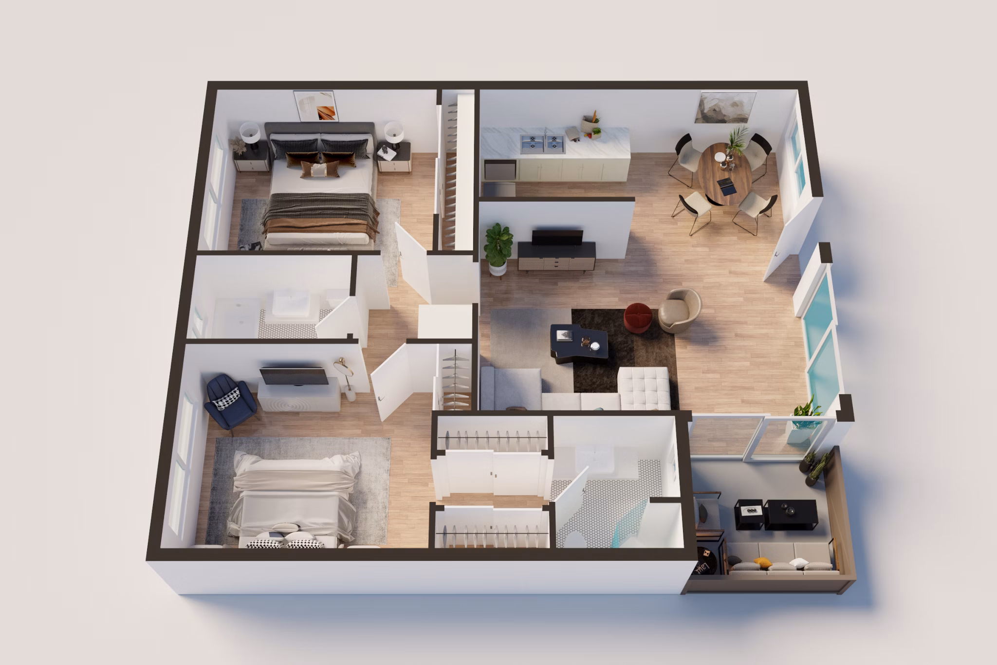 2 bed 2 bath floor plan at Pacific Rose Apartments